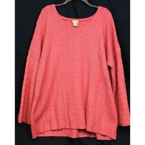 Chico's Women's Pink Pointelle Knit Sweater sz 4XL 4 V-Neck Cable Ribbed Soft